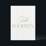 Elegant Sage Green & Beige Wedding Table Number<br><div class="desc">This elegant table number features a soft beige striped background with refined sage green serif typography and subtle script accents. Designed for garden weddings, refined receptions, and timeless outdoor celebrations. Coordinates with the “Iris” Wedding Invitation Collection — click the collection link on this page to find matching items like menus,...</div>