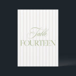 Elegant Sage Green & Beige Wedding Table Number<br><div class="desc">This elegant table number features a soft beige striped background with refined sage green serif typography and subtle script accents. Designed for garden weddings, refined receptions, and timeless outdoor celebrations. Coordinates with the “Iris” Wedding Invitation Collection — click the collection link on this page to find matching items like menus,...</div>