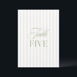 Elegant Sage Green & Beige Wedding Table Number<br><div class="desc">This elegant table number features a soft beige striped background with refined sage green serif typography and subtle script accents. Designed for garden weddings, refined receptions, and timeless outdoor celebrations. Coordinates with the “Iris” Wedding Invitation Collection — click the collection link on this page to find matching items like menus,...</div>
