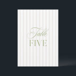 Elegant Sage Green & Beige Wedding Table Number<br><div class="desc">This elegant table number features a soft beige striped background with refined sage green serif typography and subtle script accents. Designed for garden weddings, refined receptions, and timeless outdoor celebrations. Coordinates with the “Iris” Wedding Invitation Collection — click the collection link on this page to find matching items like menus,...</div>