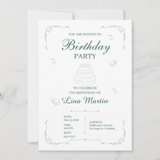 Elegant Sage Green Birthday Invitation