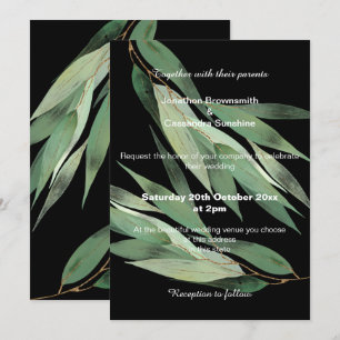 ELEGANT SAGE GREEN BLACK EUCALYPTUS WEDDING INVITATION