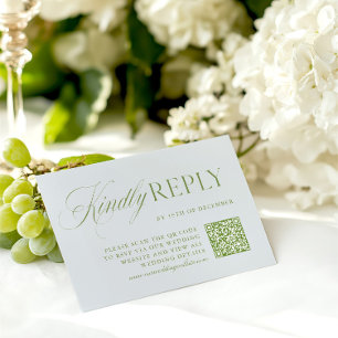 Elegant Sage Green & Blue QR Code RSVP Card
