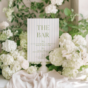 Elegant Sage Green & Blue Striped Wedding Bar Sign Invitation
