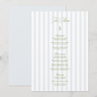 Elegant Sage Green & Blue Striped Wedding Menu