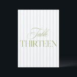 Elegant Sage Green & Blue Wedding 13 Table Number<br><div class="desc">This elegant table number features a soft beige striped background with refined sage green serif typography and subtle script accents. Designed for garden weddings, refined receptions, and timeless outdoor celebrations. Coordinates with the “Iris” Wedding Invitation Collection — click the collection link on this page to find matching items like menus,...</div>