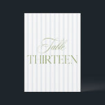 Elegant Sage Green & Blue Wedding 13 Table Number<br><div class="desc">This elegant table number features a soft beige striped background with refined sage green serif typography and subtle script accents. Designed for garden weddings, refined receptions, and timeless outdoor celebrations. Coordinates with the “Iris” Wedding Invitation Collection — click the collection link on this page to find matching items like menus,...</div>