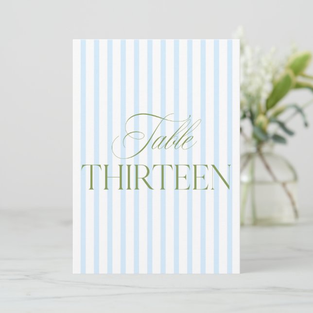 Elegant Sage Green & Blue Wedding 13 Table Number (Standing Front)