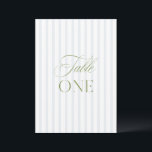 Elegant Sage Green & Blue Wedding Table Number<br><div class="desc">This elegant table number features a soft blue striped background with refined sage green serif typography and subtle script accents. Designed for garden weddings, refined receptions, and timeless outdoor celebrations. Coordinates with the “Iris” Wedding Invitation Collection — click the collection link on this page to find matching items like menus,...</div>