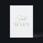 Elegant Sage Green & Blue Wedding Table Number<br><div class="desc">This elegant table number features a soft blue striped background with refined sage green serif typography and subtle script accents. Designed for garden weddings, refined receptions, and timeless outdoor celebrations. Coordinates with the “Iris” Wedding Invitation Collection — click the collection link on this page to find matching items like menus,...</div>