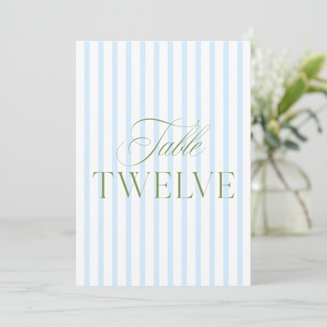 Elegant Sage Green & Blue Wedding Table Number  (Standing Front)