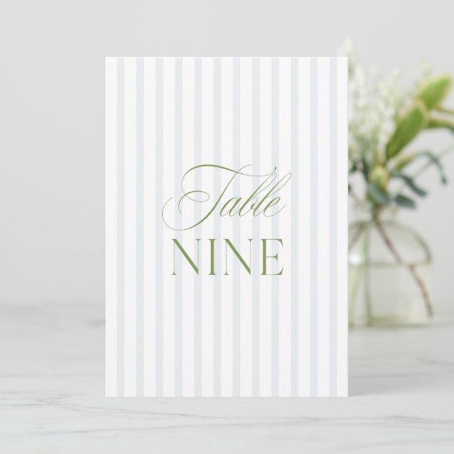 Elegant Sage Green & Blue Wedding Table Number  (Standing Front)