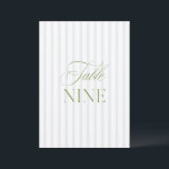 Elegant Sage Green & Blue Wedding Table Number<br><div class="desc">This elegant table number features a soft blue striped background with refined sage green serif typography and subtle script accents. Designed for garden weddings, refined receptions, and timeless outdoor celebrations. Coordinates with the “Iris” Wedding Invitation Collection — click the collection link on this page to find matching items like menus,...</div>