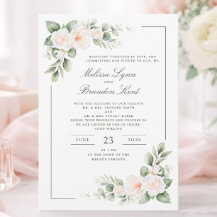 Elegant Sage Green Blush Floral Watercolor Wedding Invitation