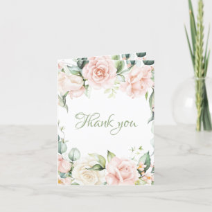 Elegant Sage Green Blush Pink Floral Wedding Thank You Card