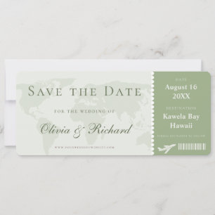 Elegant Sage Green Boarding Pass Save the Date Invitation