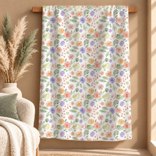 Elegant Sage Green Boho Flower Earthy Blanket