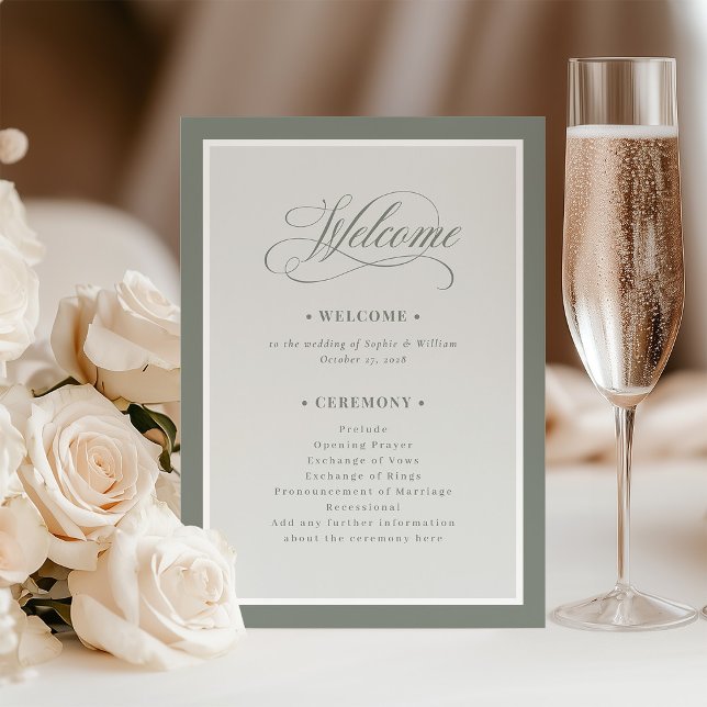 Elegant Sage Green Border | Luxe Wedding Welcome Program (Creator Uploaded)