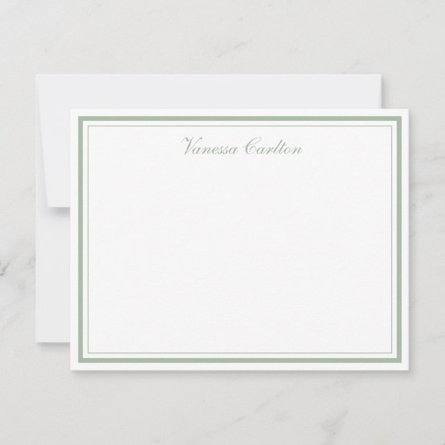 Elegant Sage Green Border Personalized Name Card (Front)