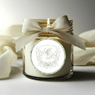 Elegant Sage Green Botanical Crest Wedding Classic Round Sticker