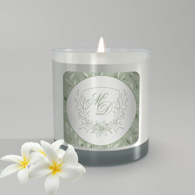 Elegant Sage Green Botanical Crest Wedding Square Sticker (Creator Uploaded)