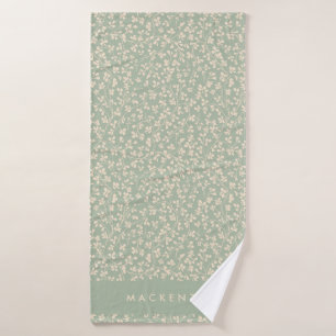 Elegant Sage Green Botanical Personalized Bath Towel Set