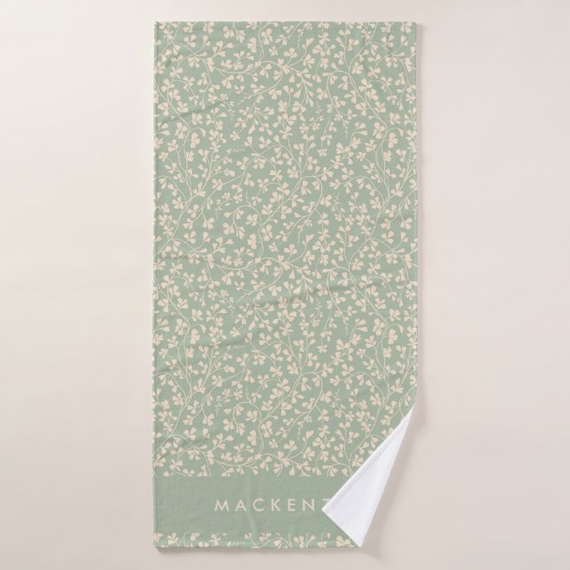Elegant Sage Green Botanical Personalized Bath Towel Set (Bath Towel)