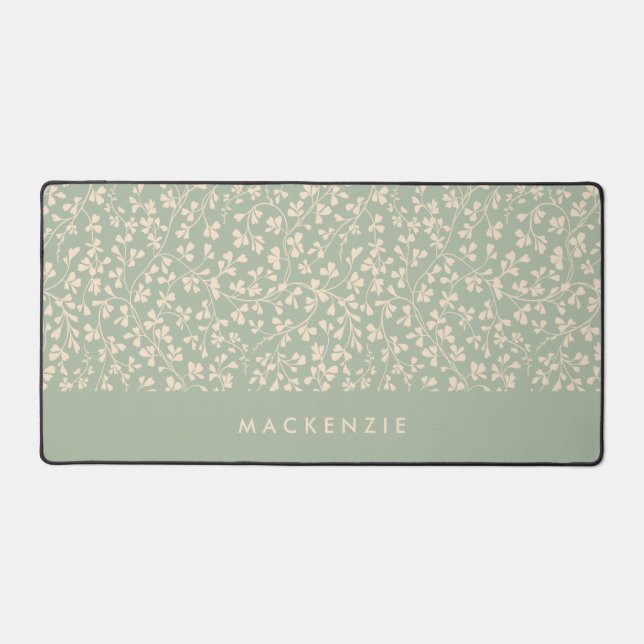 Elegant Sage Green Botanical Personalized Desk Mat (Front)