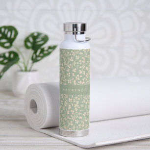 Elegant Sage Green Botanical Personalized Water Bottle