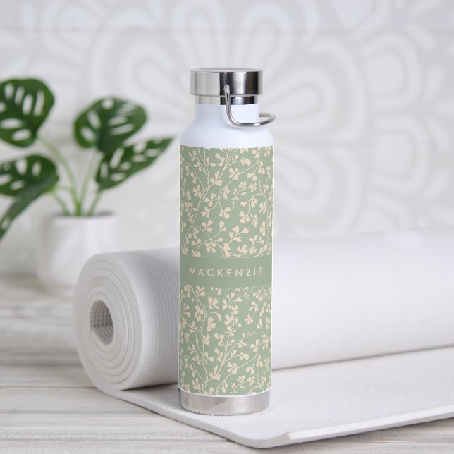 Elegant Sage Green Botanical Personalized Water Bottle (Yoga (Rotated))