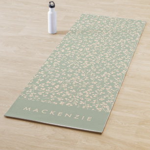 Elegant Sage Green Botanical Personalized Yoga Mat