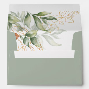 Elegant Sage Green Botanical Watercolor Wedding Envelope