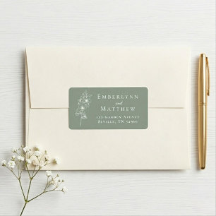 Elegant Sage Green Botanical Wedding Address Label