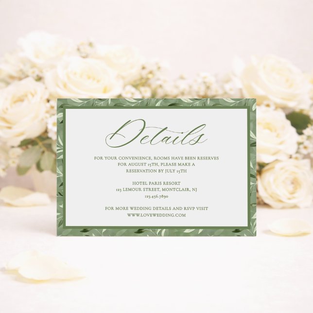 Elegant Sage Green Botanical Wedding Details Enclosure Card (Creator Uploaded)