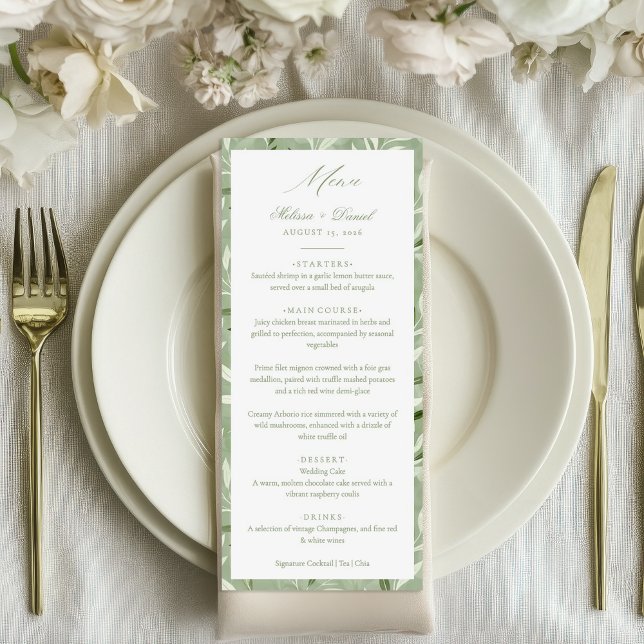 Elegant Sage Green Botanical Wedding  Menu (Creator Uploaded)