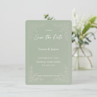 Elegant Sage Green Botanical Wedding Save the Date Invitation