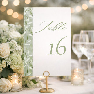 Elegant Sage Green Botanical Wedding  Table Number