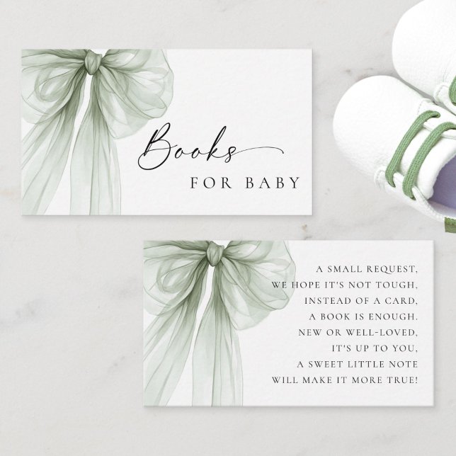 Elegant Sage Green Bow Baby Shower Books for Baby Enclosure Card (Creator Uploaded)