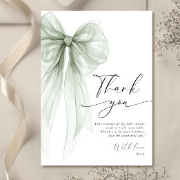 Elegant Sage Green Bow Baby Shower Thank You Card