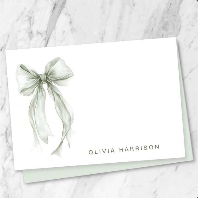 Elegant Sage Green Bow Watercolor Monogram Card (Elegant Sage Green Bow Watercolor Monogram Note Card)