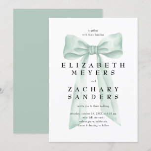 Elegant Sage Green Bow Wedding Invitation