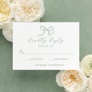 Elegant Sage Green Bow Wedding RSVP Card