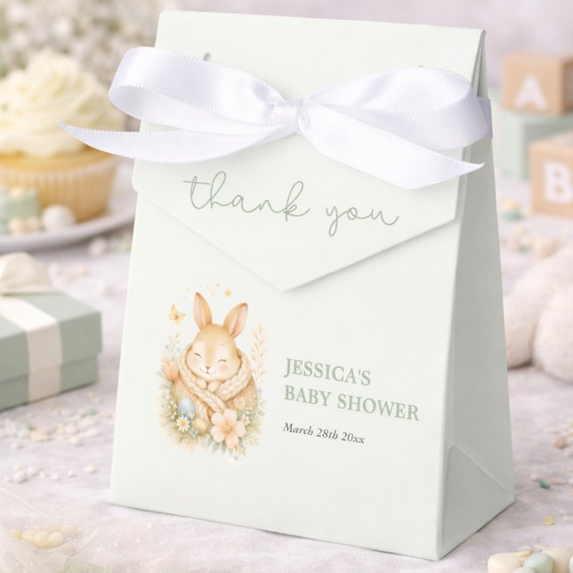 Elegant Sage Green Bunny Baby Shower Favor Box (Creator Uploaded)