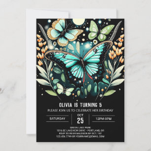 Elegant Sage Green Butterfly Birthday Invitation