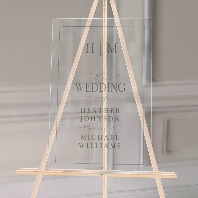 Élégant Sage Green Calligraphie Monogramme Mariage (Wedding Welcome Sign!)