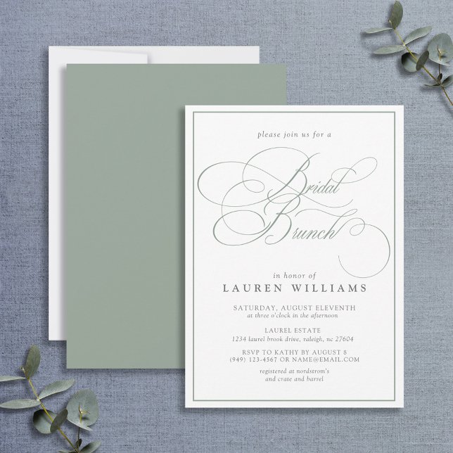 Elegant Sage Green Calligraphy Bridal Brunch Invitation (Creator Uploaded)