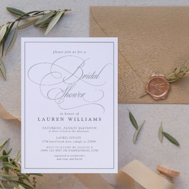 Elegant Sage Green Calligraphy Bridal Shower Invitation (Bridal Shower Invitation!)