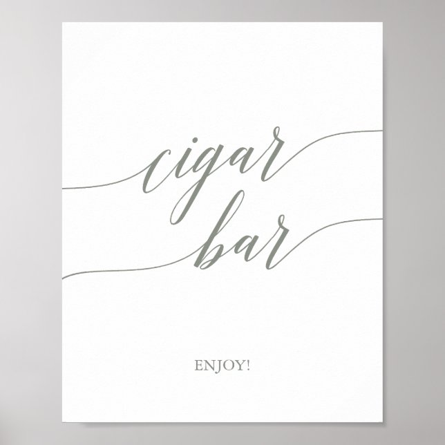 Elegant Sage Green Calligraphy Cigar Bar Sign (Front)