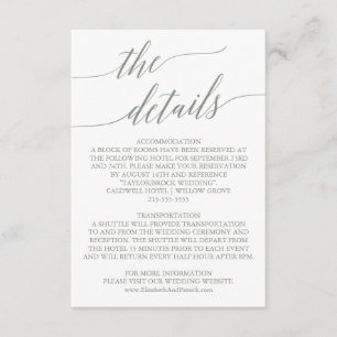 Elegant Sage Green Calligraphy Details Card