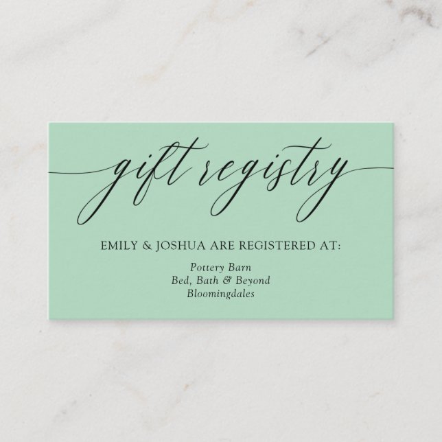 Elegant Sage Green Calligraphy Gift Registry Enclo Enclosure Card (Front)